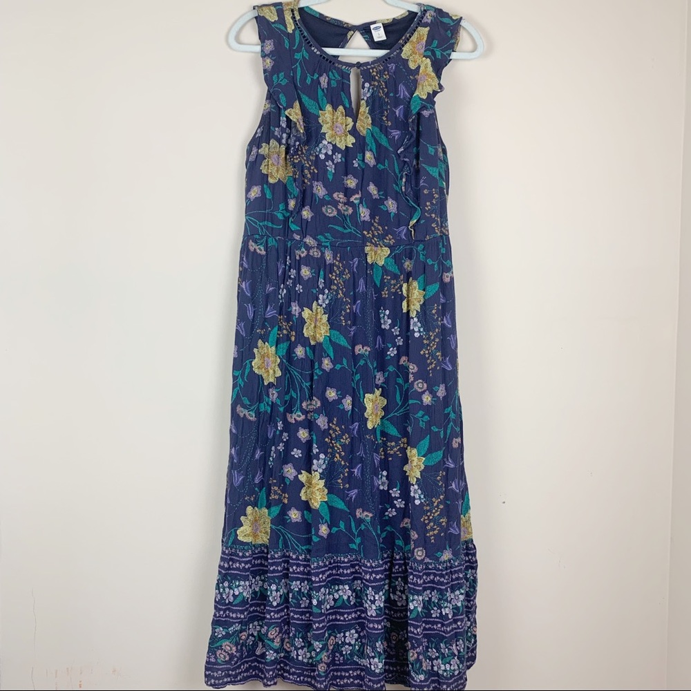 Old Navy Floral Maxi Dress Navy Blue Size LG